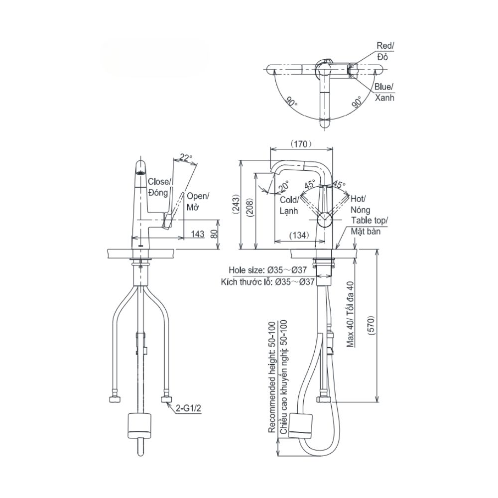 Vòi lavabo nóng lạnh TOTO TLS073J0V dây rút - 7