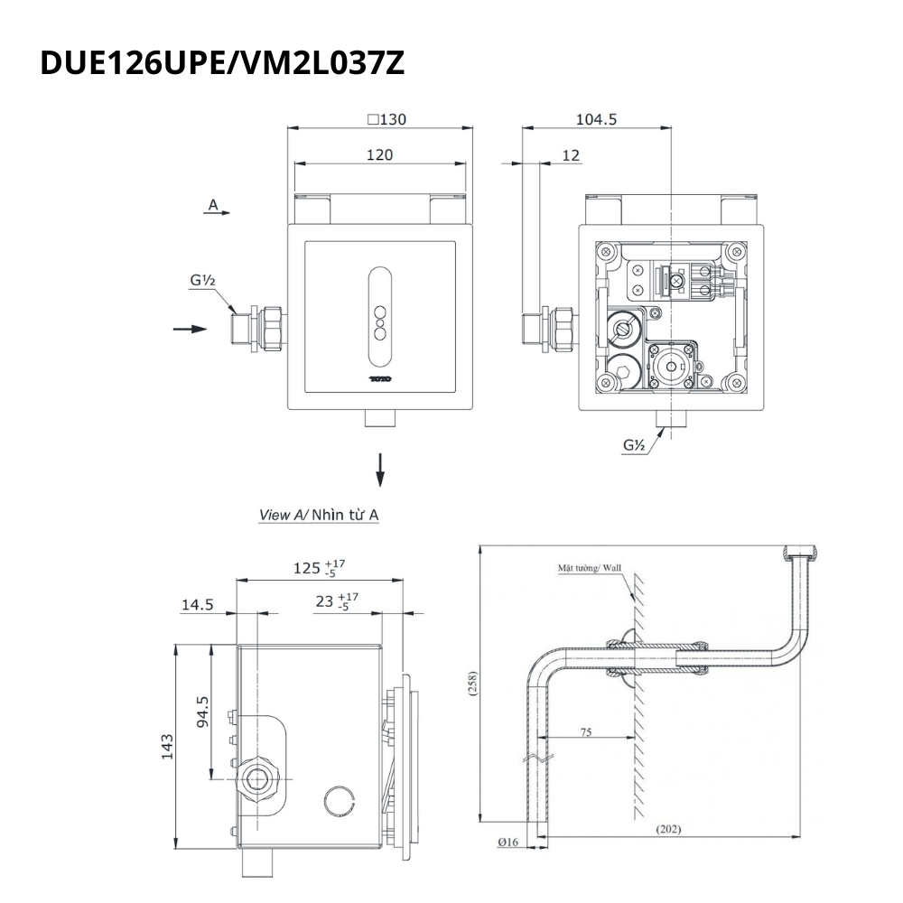 Van xả tiểu TOTO DUE126UPE VM2L037Z cảm ứng dùng điện kèm ống nối - 2