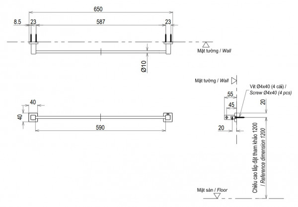 Thanh vắt khăn đơn TOTO YT408S6RV - 2