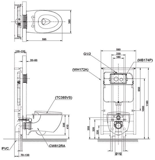 Bồn cầu treo tường nắp điện tử C5 TOTO CW812RA/TCF24410AAA - 2
