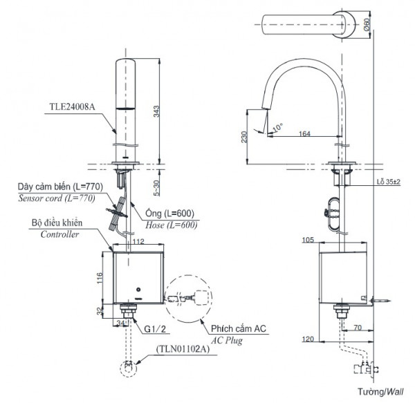 Vòi lavabo cảm ứng TOTO TLE24008A - 2