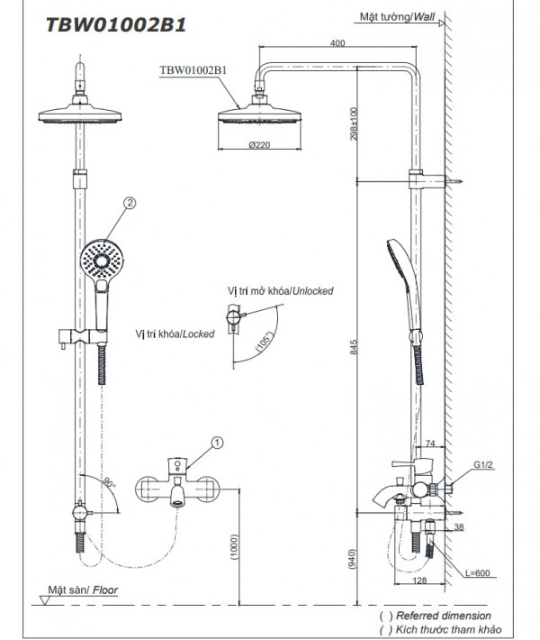 Bộ sen cây nóng lạnh TOTO TBW01002BA TBG03302VA TBW01010A - 11