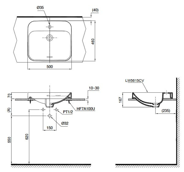 Chậu rửa lavabo đặt bàn TOTO LT5615 - 2
