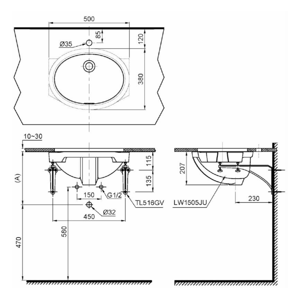 Chậu rửa mặt lavabo âm bàn TOTO LW1505V#XW TL516GV kèm giá đỡ - 4