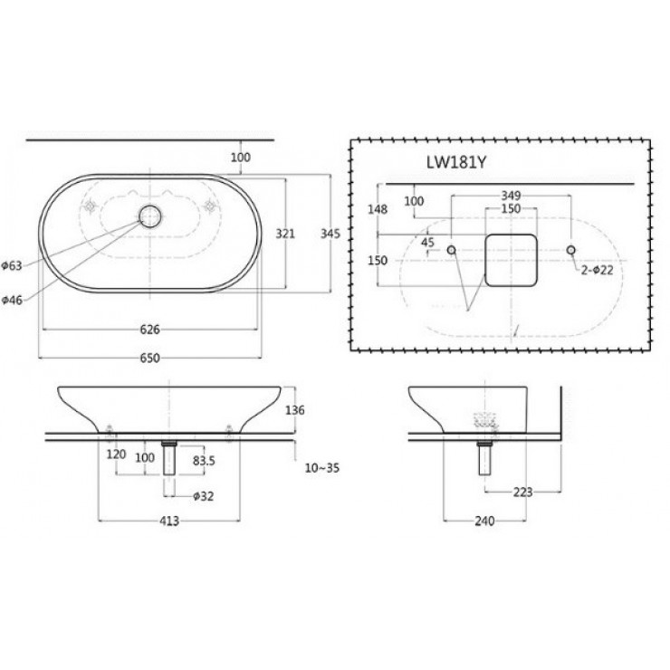 Chậu rửa lavabo đặt bàn TOTO LW181Y - 2