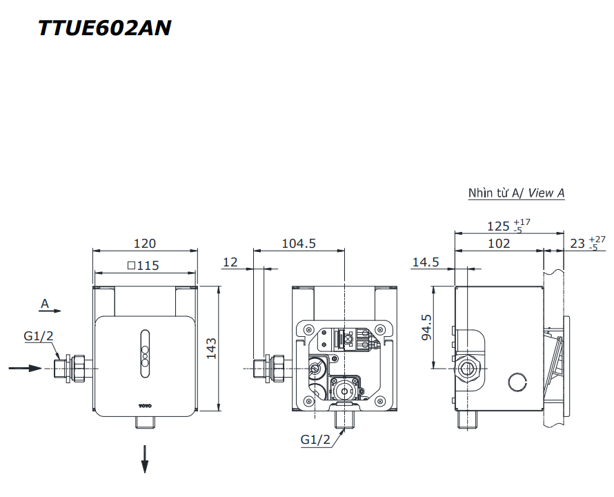 Van xả tiểu TOTO TTUE602AN cảm ứng dùng điện