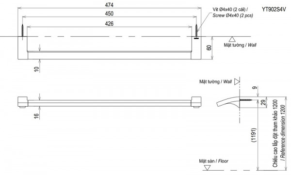 Thanh vắt khăn đơn TOTO YT903S4V - 2