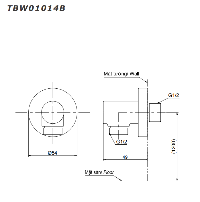 Cút nối tường TOTO TBW01014B dáng tròn - 2