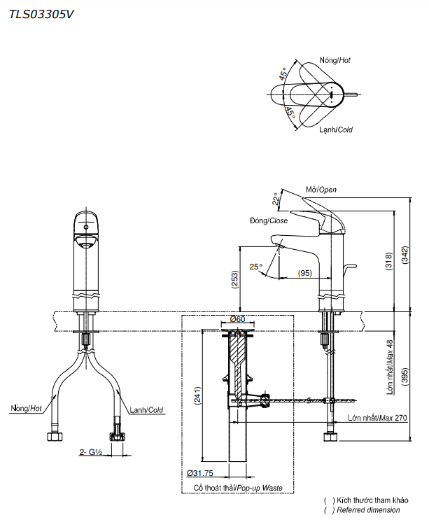 Vòi lavabo nóng lạnh LC TOTO TLS03305V - 9
