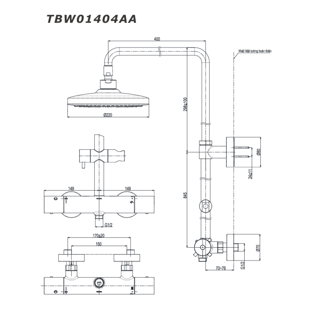 Sen cây nhiệt độ TOTO TBW01404AA dòng G 2 chế độ - 3