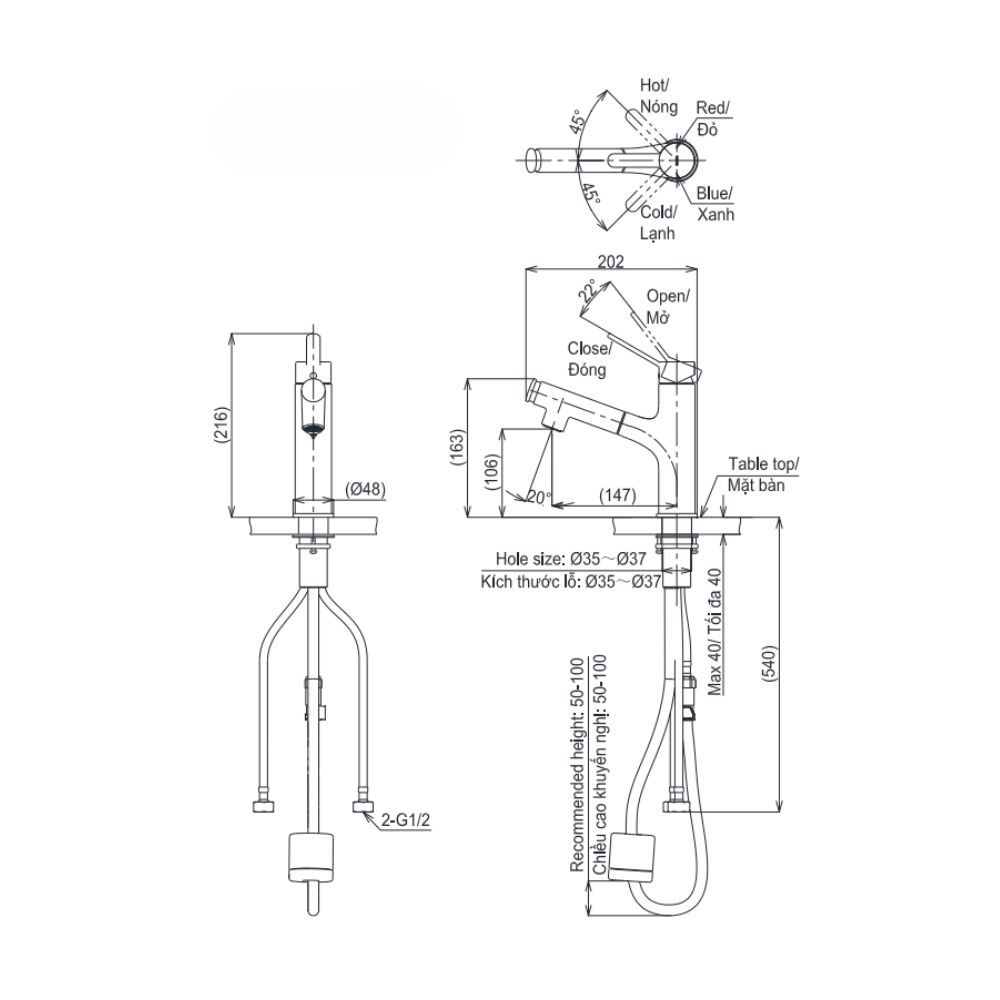 Vòi lavabo nóng lạnh TOTO TLS093B0V dây rút - 7