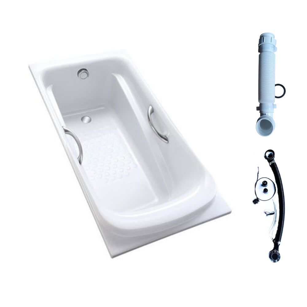 Bồn tắm TOTO PPY1560HPE#P TVBF412 DB505R-2B ngọc trai 1m5 tay vịn gồm bộ xả thải