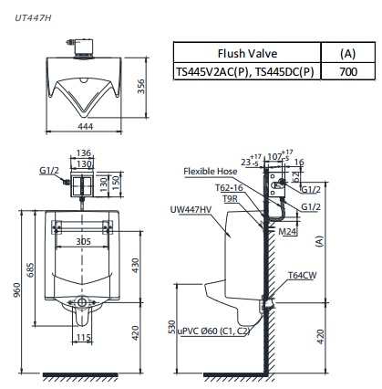 Bồn tiểu nam treo tường TOTO UT447H#W