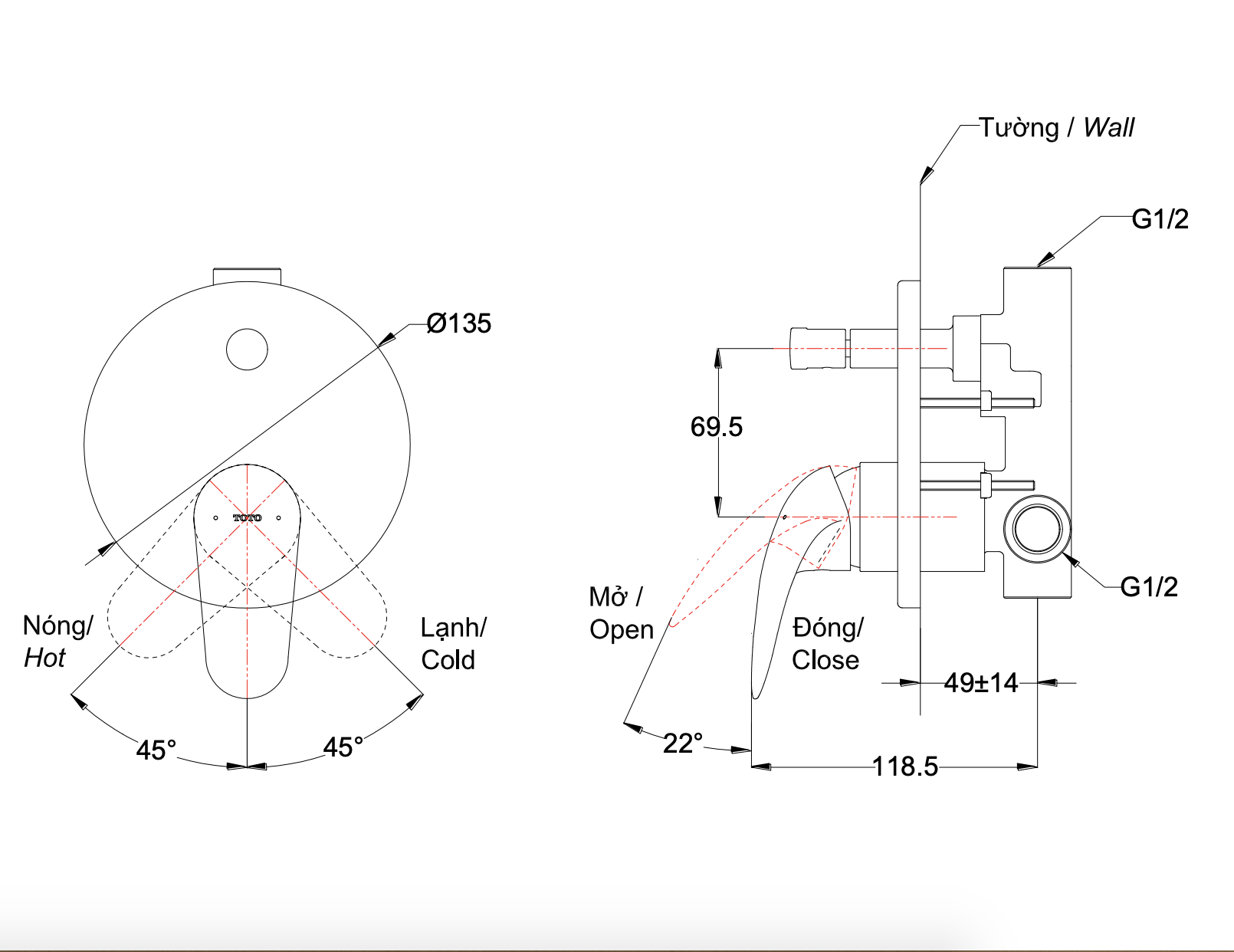 Van gật gù điều chỉnh nóng lạnh kèm nút chuyển hướng TOTO TBS03304B - 2
