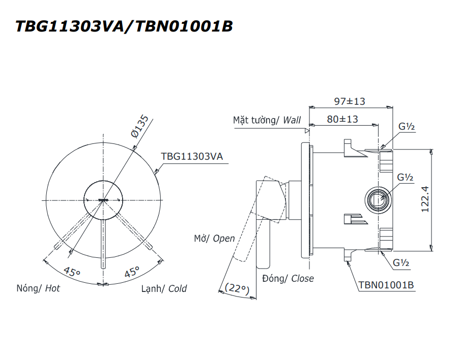 Van gật gù điều chỉnh nóng lạnh TOTO TBG11303V - 2