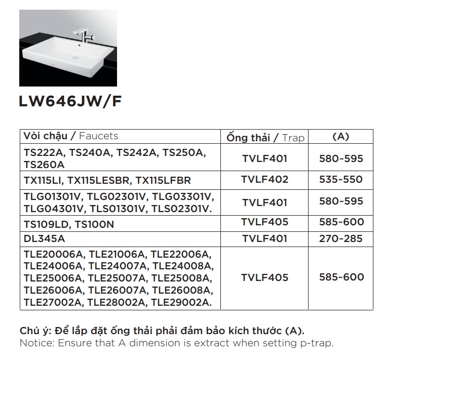 Chậu rửa mặt lavabo bán âm TOTO LW646JW/F - 6
