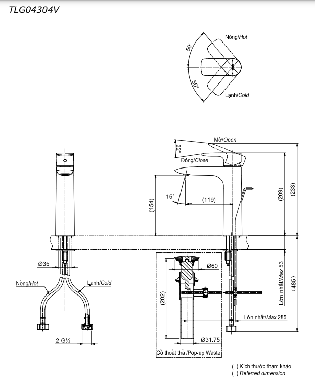 Vòi lavabo nóng lạnh GA TOTO TLG04304V - 18