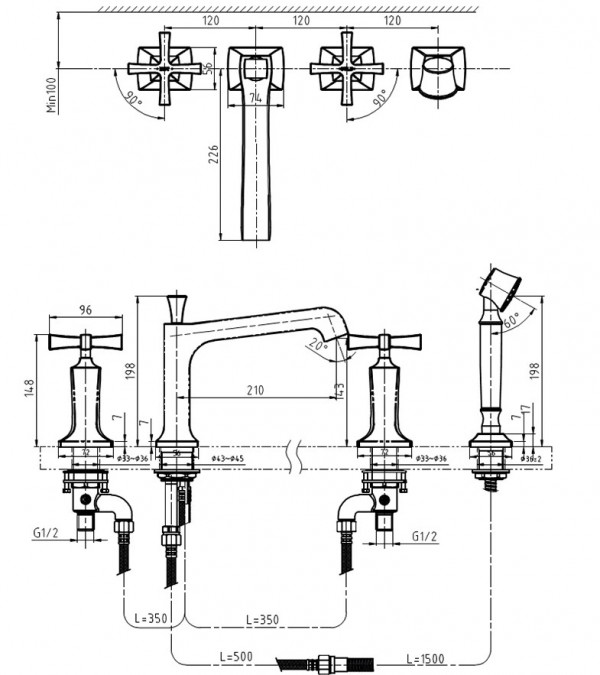 Vòi sen tắm xả bồn nóng lạnh kèm sen tắm TOTO DB244AC#PG - 2