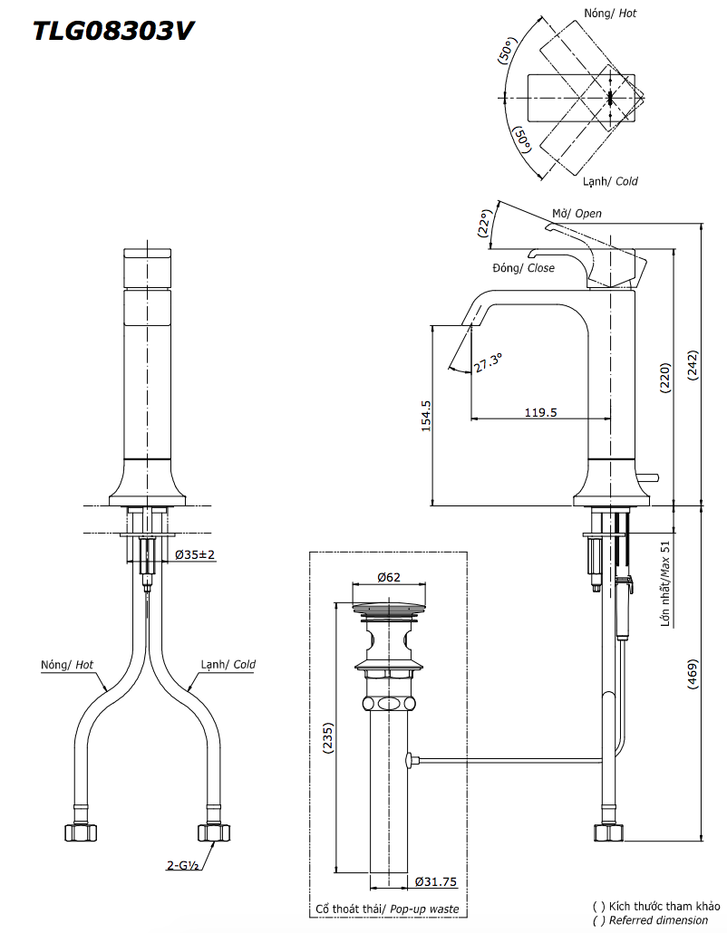 Vòi lavabo nóng lạnh GC TOTO TLG08303V - 19