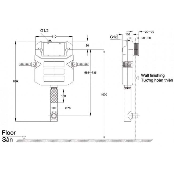 Két nước âm tường TOTO WH060 4.8/3L - 2