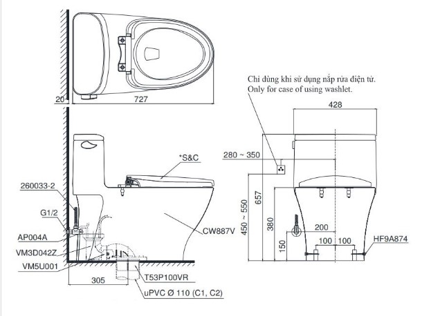 Bồn cầu nắp rửa điện tử TOTO 1 khối MS887RW7 - 2
