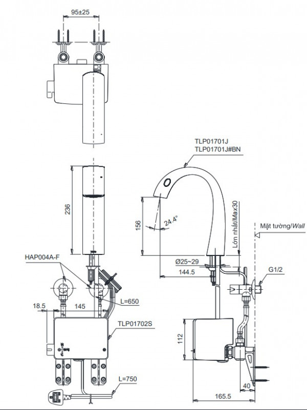 Vòi lavabo cảm ứng TOTO TLP01701J#BN TLP01702S Matsu Nickel mờ kèm bộ điều khiển - 8
