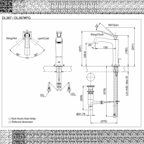 Vòi lavabo nóng lạnh TOTO DL367#PG - 2