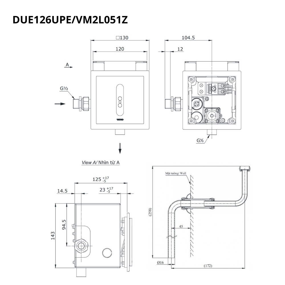 Van xả tiểu TOTO DUE126UPE VM2L051Z cảm ứng dùng điện kèm ống nối - 6