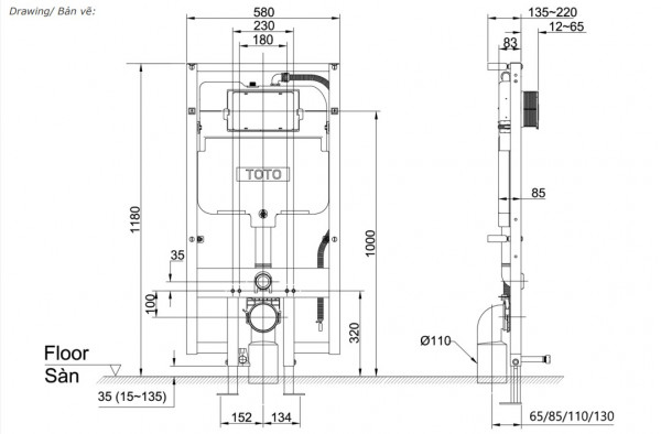 Két nước âm tường TOTO WH172AAT 4.5/3L (lắp nắp giấu dây có xả tự động) - 2