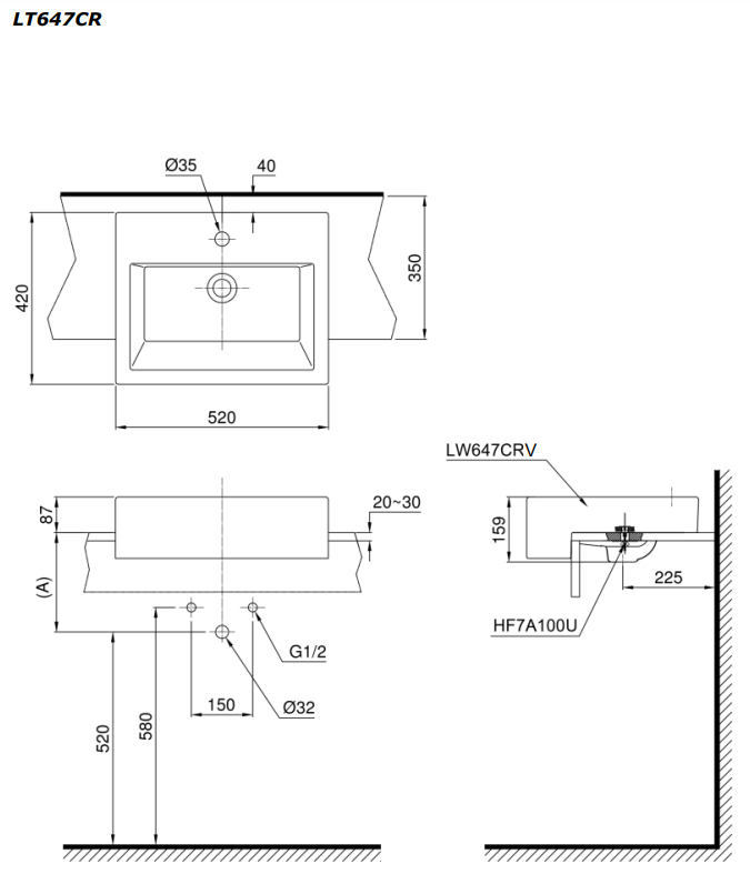 Chậu rửa mặt lavabo bán âm TOTO LT647CR - 5
