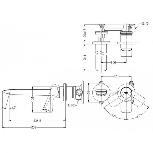 Vòi lavabo nóng lạnh gắn tường GA TOTO TLG04310BB - 15
