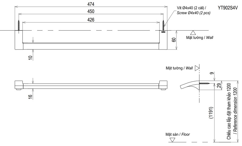 Thanh vắt khăn đơn TOTO YT903S4V
