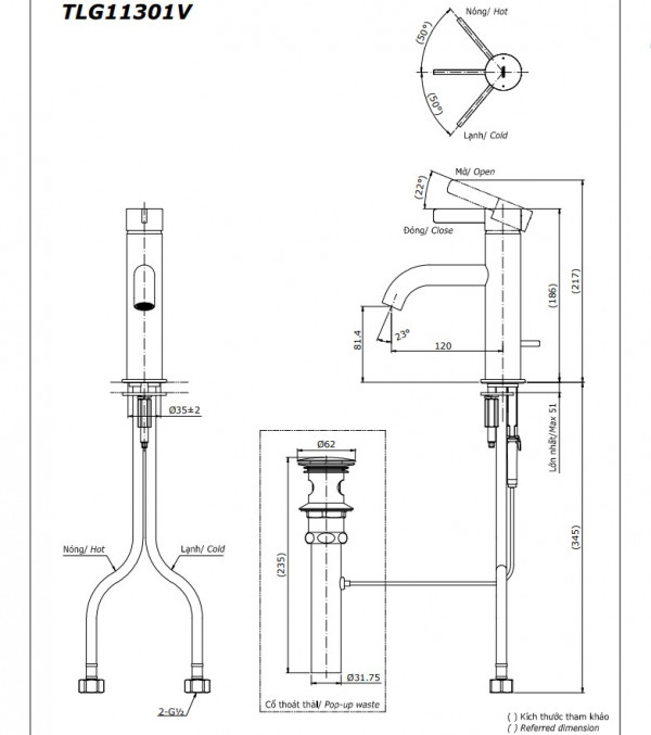 Vòi lavabo nóng lạnh GF TOTO TLG11301V - 9