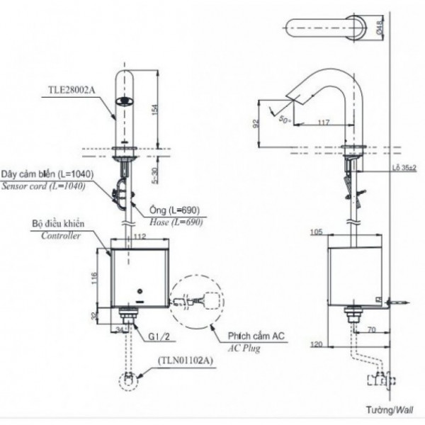 Vòi lavabo cảm ứng TOTO TLE28002A TLE01502A1 TLN01103A TLE05701A (nhiệt độ - dùng điện) - 6