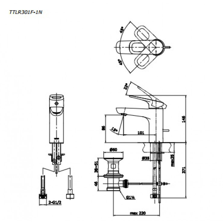 Vòi lavabo nóng lạnh Rei-R TOTO TTLR301F-1RR - 2