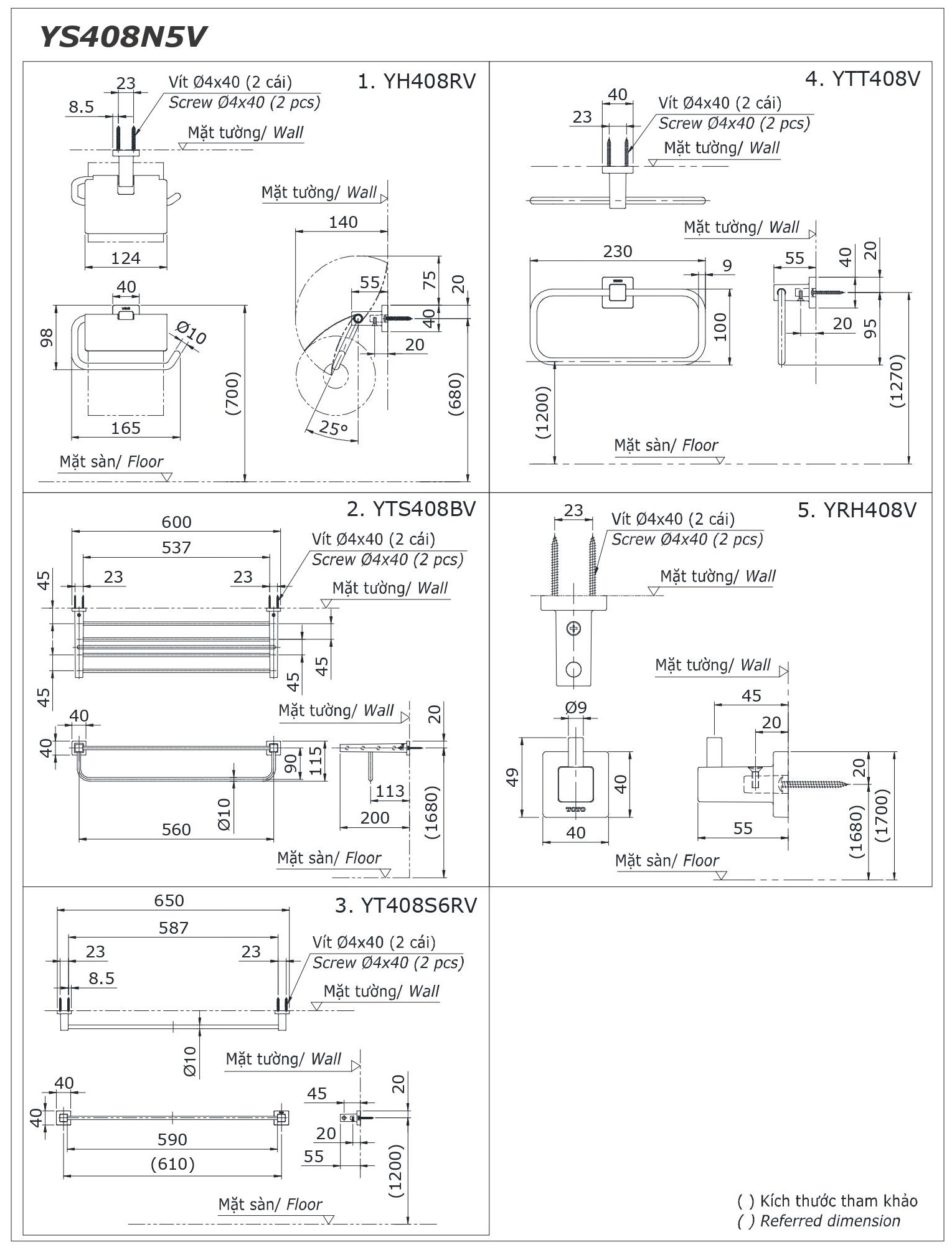 Bộ phụ kiện nhà tắm TOTO YS408N5V (5 món) - 14