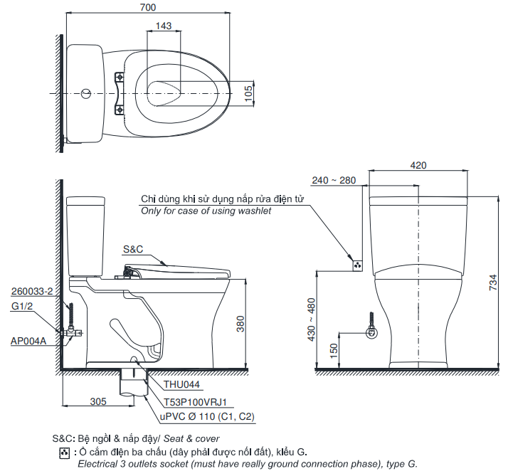 Bồn cầu TOTO nắp rửa điện tử CS735DW6 - 2