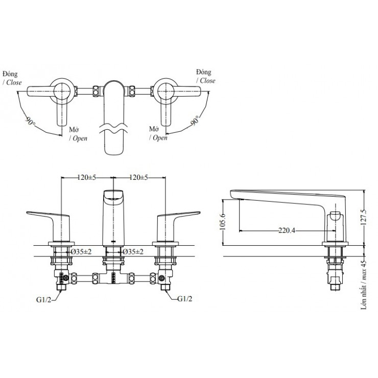 Vòi xả bồn tắm nóng lạnh TOTO TBG03201BA (TBG03201B)