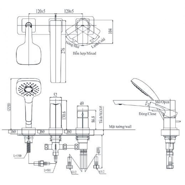 Vòi xả bồn tắm TOTO nóng lạnh TBG07305AA (TBG07305A)