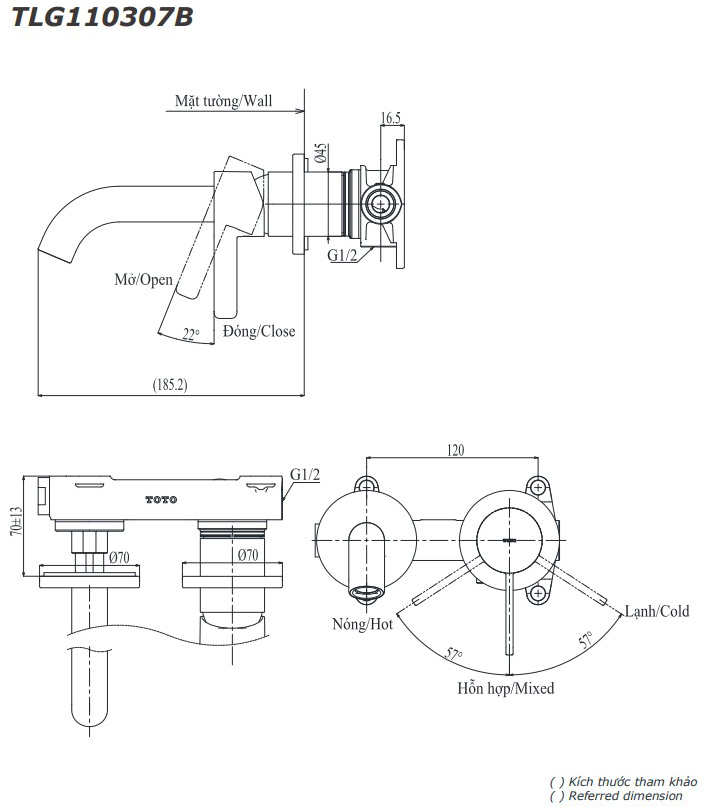 Vòi lavabo nóng lạnh TOTO TLG11307BA (TLG11307B) gắn tường GF Series - 3