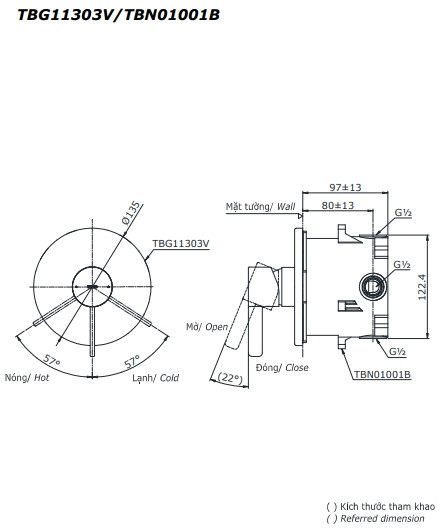 Van gật gù điều chỉnh nóng lạnh TOTO TBG11303V kèm phụ kiện âm tường TBN01001B - 2