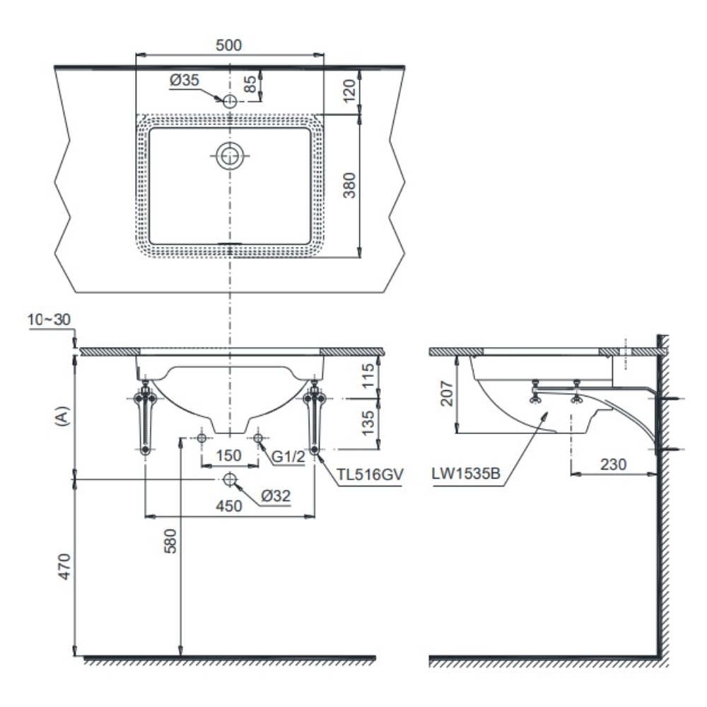 Chậu rửa mặt lavabo âm bàn TOTO LW1535V#XW - 2