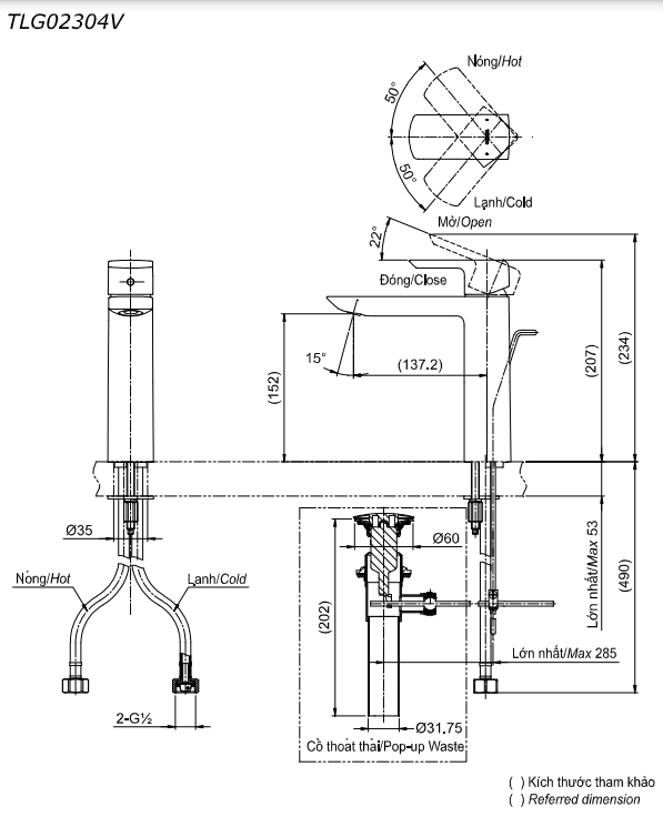 Vòi lavabo nóng lạnh GR TOTO TLG02304V - 12