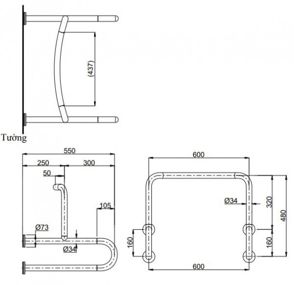 Thanh tay vịn tiểu nam TOTO T114CU22R#MLA/T110D3R(x4) - 8