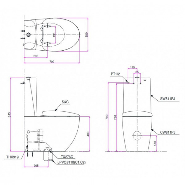 Bồn cầu hai khối nắp êm TOTO CW811NPJWS - 2