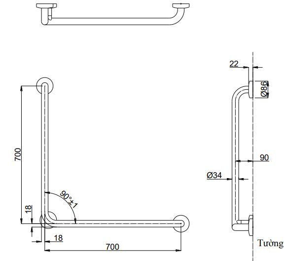 Thanh tay vịn chữ L TOTO T112CL9#SC1/T110D3R(x3) - 2