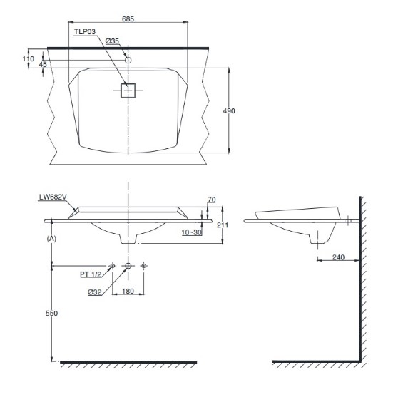 Chậu rửa lavabo đặt bàn TOTO LT682 - 3