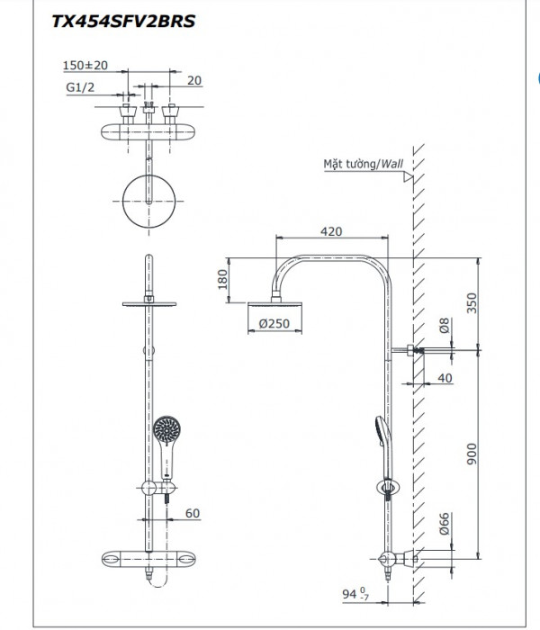 Bộ sen tắm cây nhiệt độ TOTO TX454SFV2BRN - 2