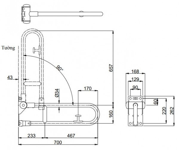 Thanh tay vịn TOTO T113HK7R/T110D17S - 9