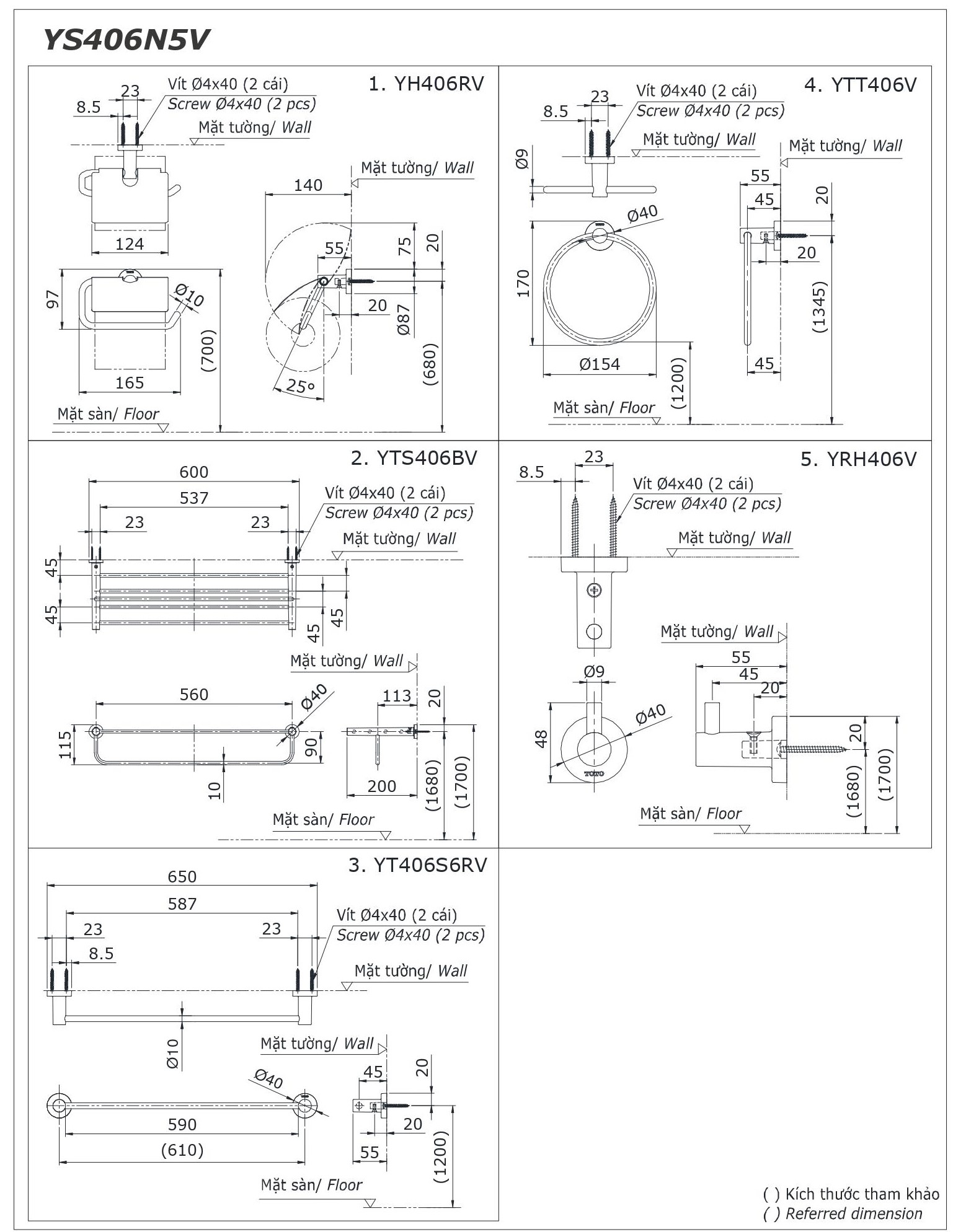 Bộ phụ kiện nhà tắm TOTO YS406N5V (5 món) - 12